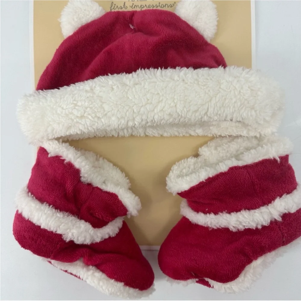 First Impressions Baby Red Hat and Booties Set Size 0-6 Months New